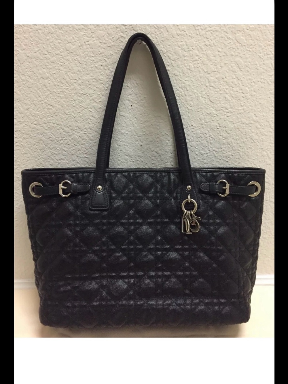 Dior Black Quilted Leather Tote with Charm Detail